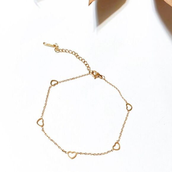 Gold heart anklet S575 - Picture 2 of 3